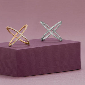 Rose Gold Plated Criss Cross X Ring with Signity CZs - SoMag2