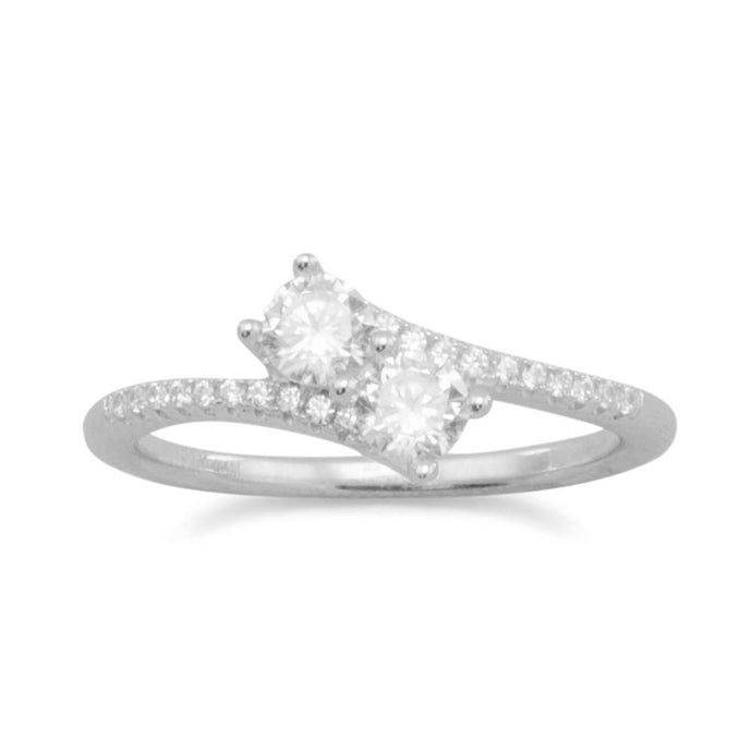 Rhodium Plated Double CZ Ring with CZ Band - SoMag2