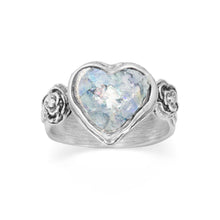 Load image into Gallery viewer, Sterling Silver Roman Glass Heart Ring - SoMag2