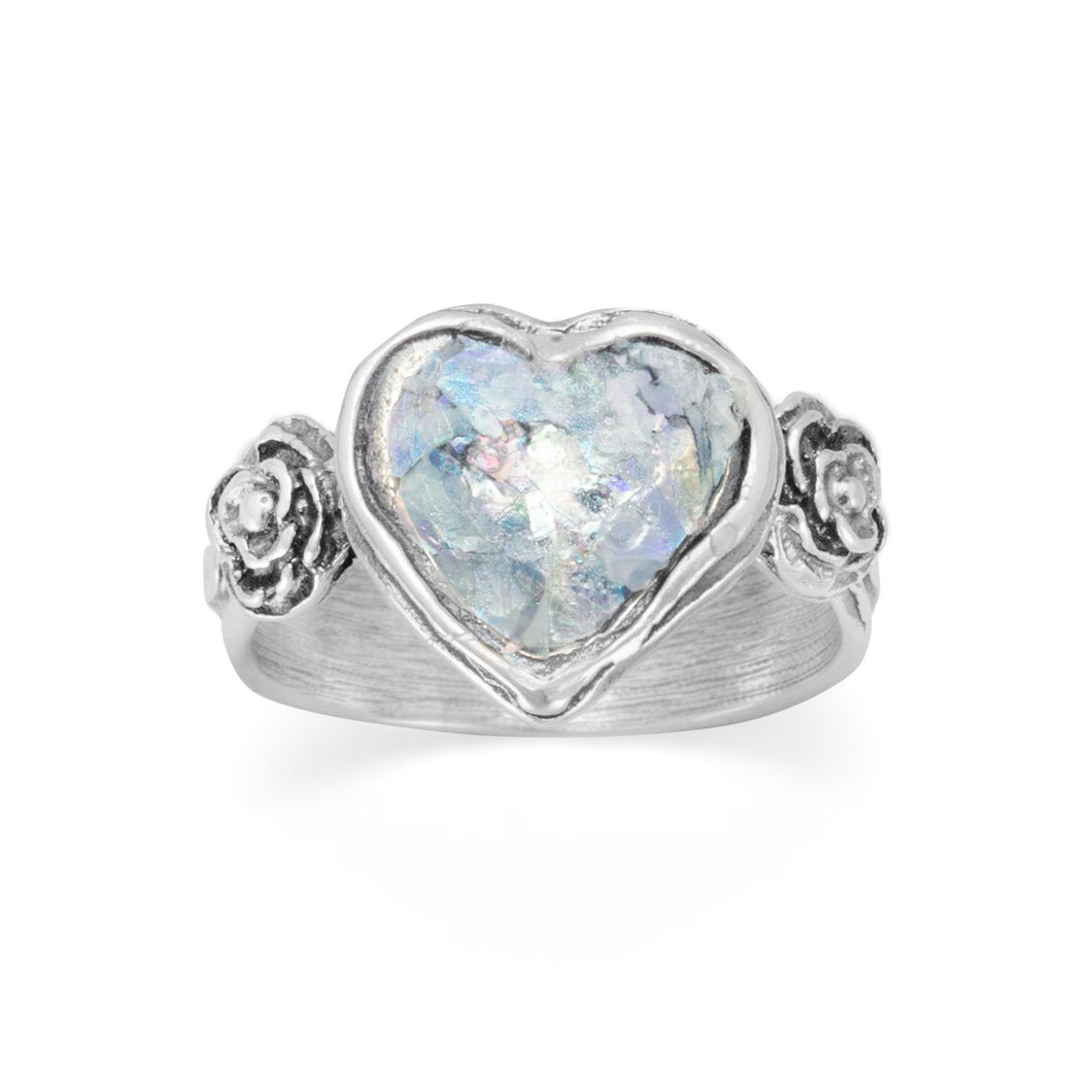 Sterling Silver Roman Glass Heart Ring - SoMag2