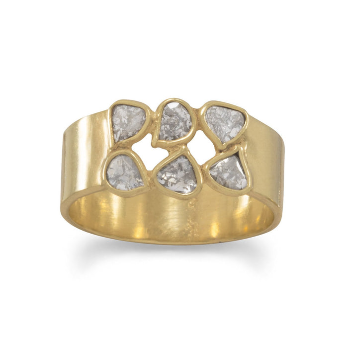 Gold Plated Sterling Silver Polki Diamond Ring - SoMag2