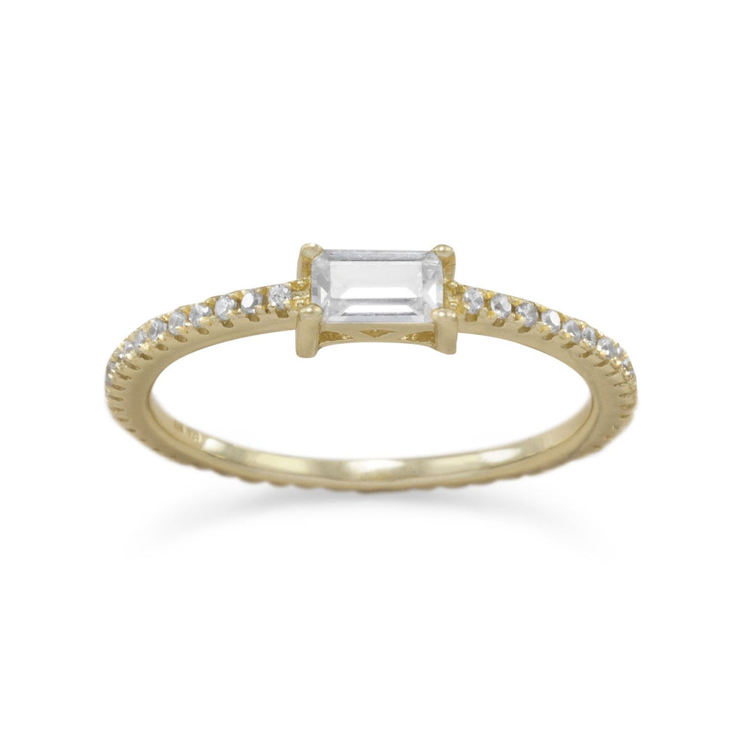 Gold Plated Sterling Silver Rectangle CZ Ring - SoMag2