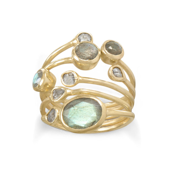 Polki Diamond and Labradorite Multi-row Stacked Ring - SoMag2