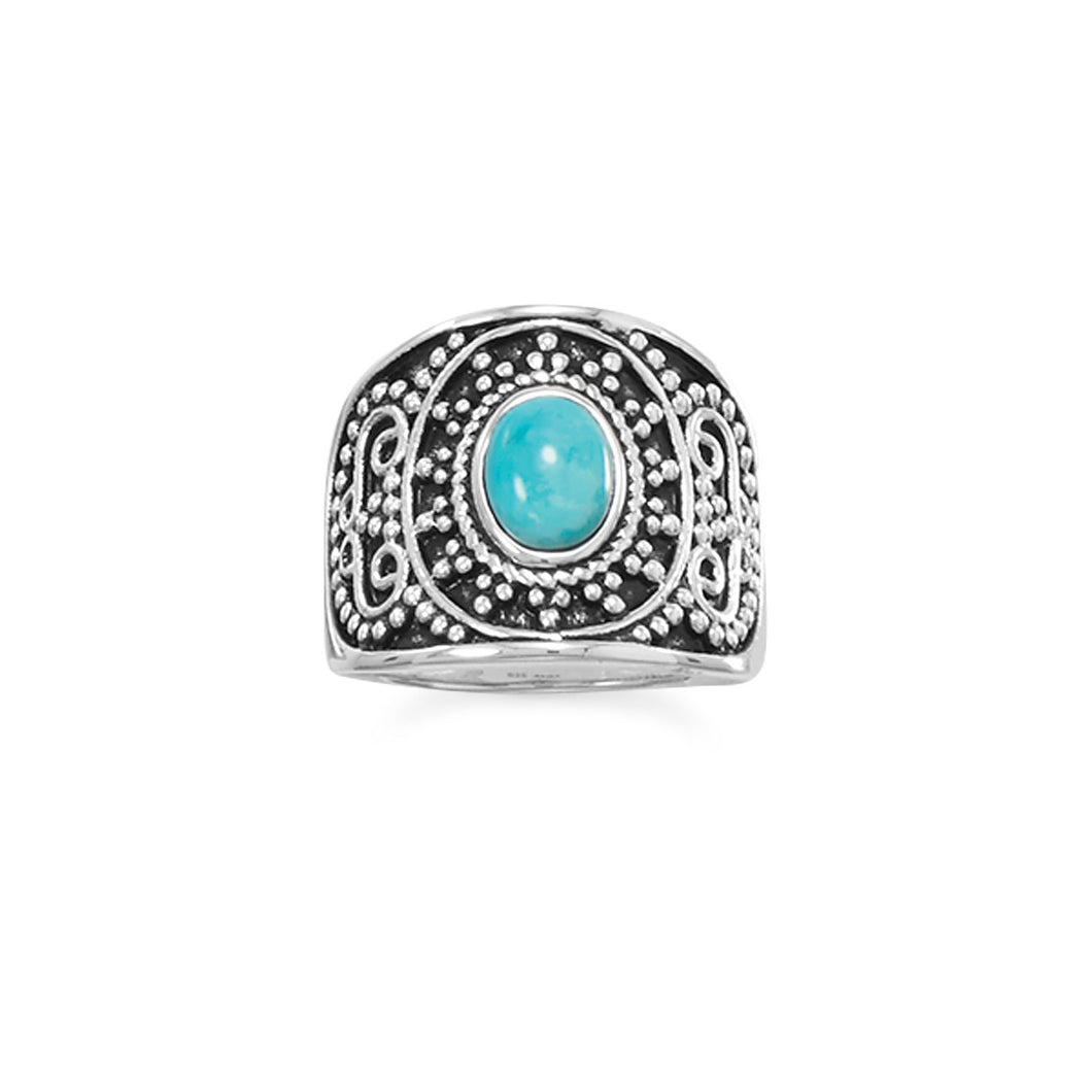 Oxidized Beaded Design Reconstituted Turquoise Ring - SoMag2