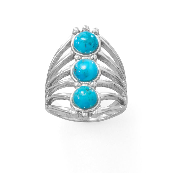 Polished Six Line Reconstituted Turquoise Ring - SoMag2