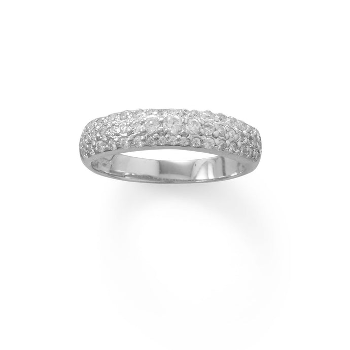 Rhodium Plated Three Row Domed CZ Ring - SoMag2