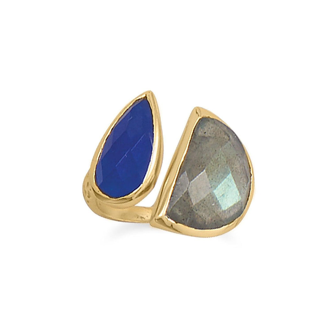 Gold Plated Labradorite and Blue Jade Ring - SoMag2