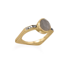 Load image into Gallery viewer, Gold Plated Grey Moonstone and Diamond Chips Ring - SoMag2