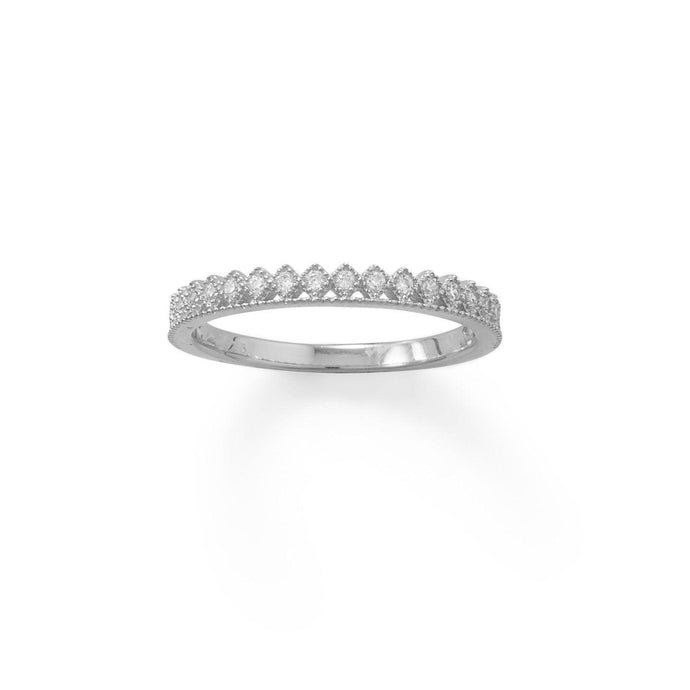 Rhodium Plated CZ Thin Crown Design Ring - SoMag2