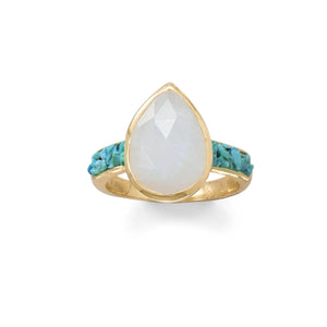 Rainbow Moonstone and Crushed Turquoise Ring - SoMag2