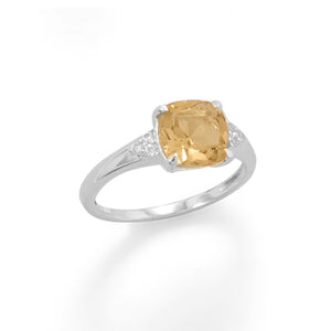 Sterling Silver Citrine and CZ Ring