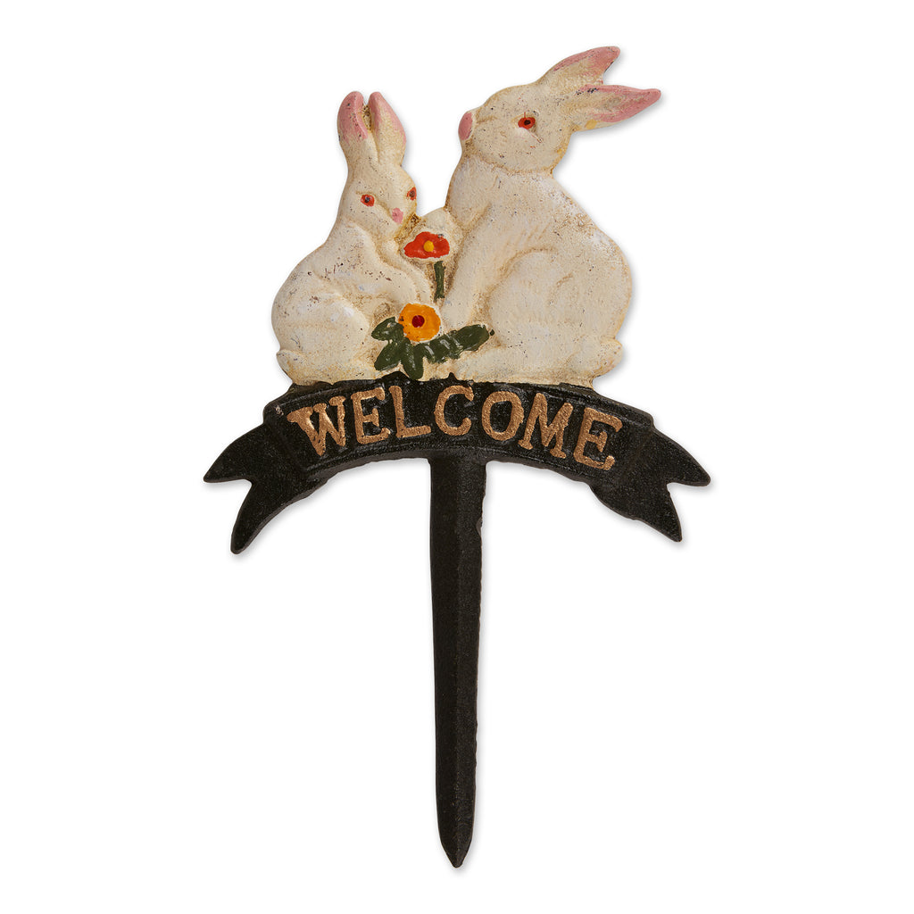 Welcome Bunnies Painted Cast Iron Sign