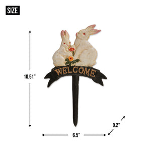 Welcome Bunnies Painted Cast Iron Sign