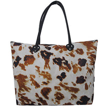 Load image into Gallery viewer, Large Cow Print Shoulder Travel Tote