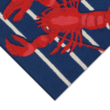 Load image into Gallery viewer, Liora Manne Frontporch Lobster on Stripes Indoor/Outdoor Rug Navy - SoMag2