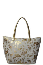 Load image into Gallery viewer, Metallic Gold Flamingo Pineapple Tote