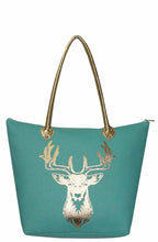 Load image into Gallery viewer, Large Metallic Stag Deer Gold Shoulder Travel Tote