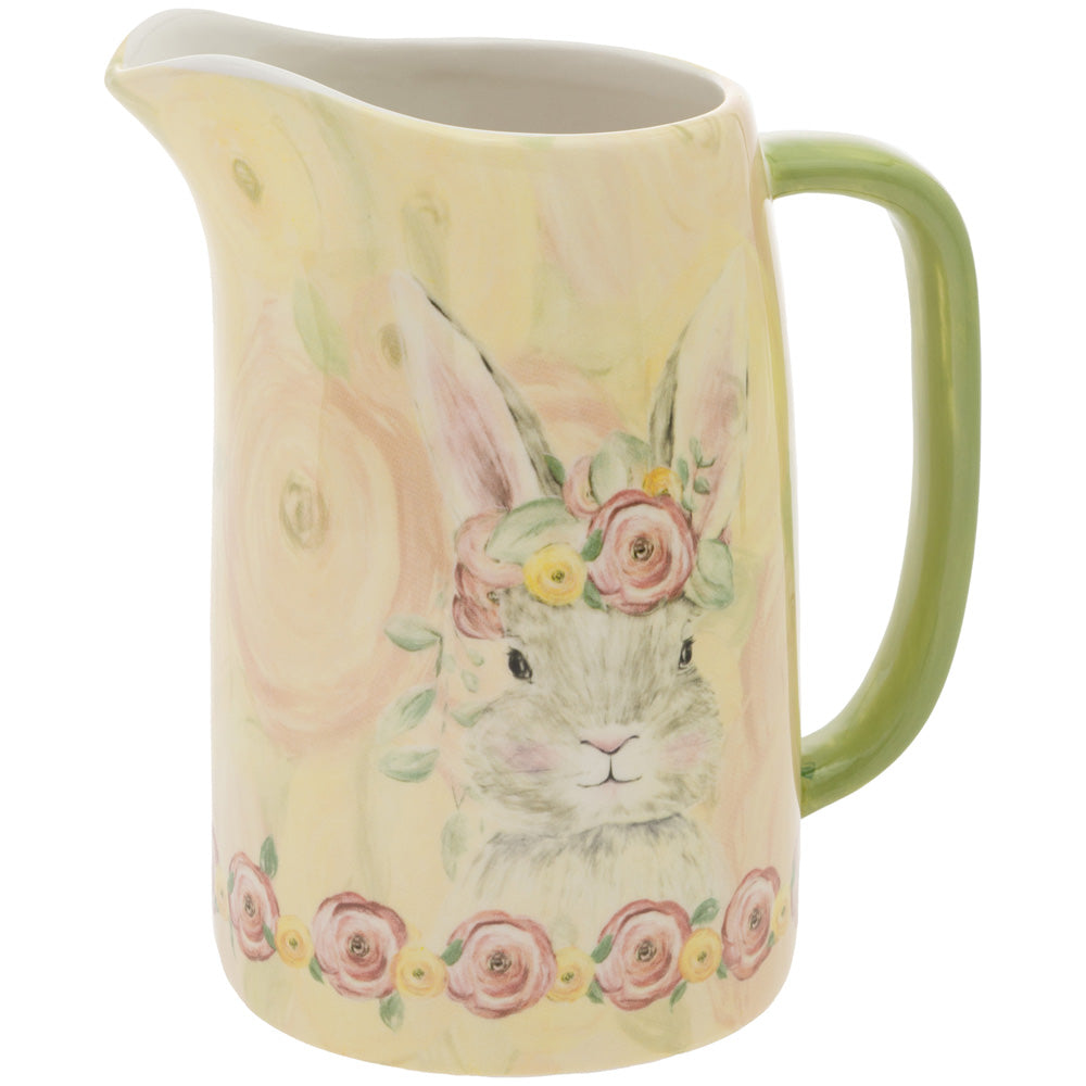 Small Bunny Rabbit Easter Pitcher With Green Handle