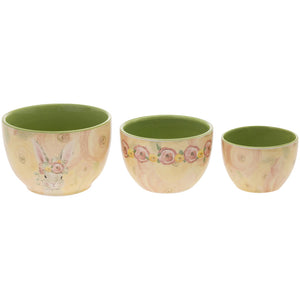 Green Floral Bunny Rabbit Prep Bowl Set