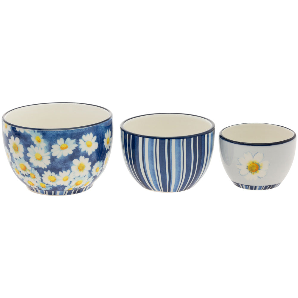 Blue and White Floral Daisy Prep Bowl Set