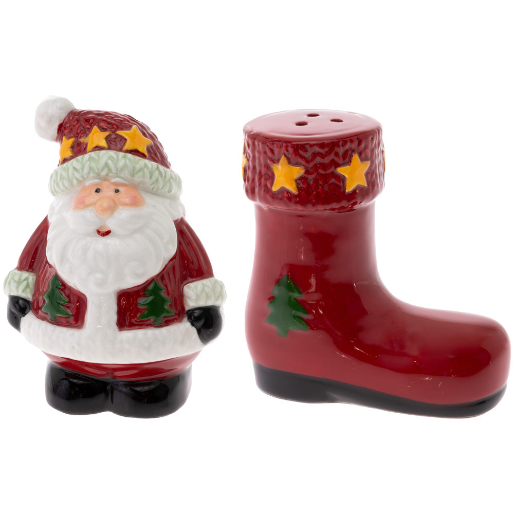 Jolly Santa and Boot Christmas Ceramic Salt and Pepper Shaker Set - The Southern Magnolia Too