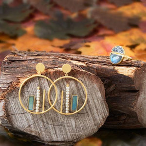 Gold Plated Brass Labradorite and Cultured Freshwater Pearl Fashion Earrings - SoMag2
