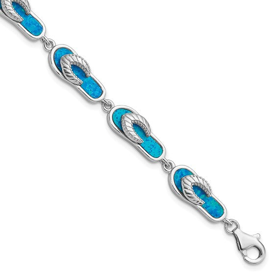 Silver and Blue Opal Inlay Flip Flop Bracelet - The Southern Magnolia Too