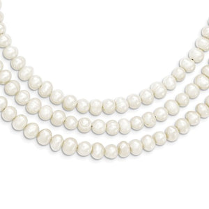Three Strand Cultured Freshwater Pearl Silver Bead Necklace with Oxidized Heart - The Southern Magnolia Too