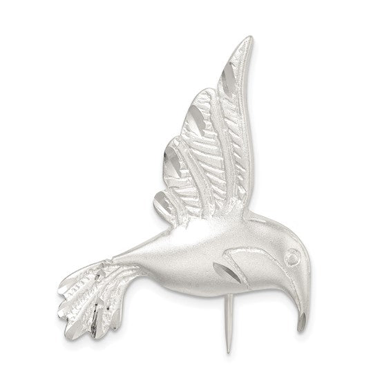 Sterling Silver Satin Finish Diamond Cut Hummingbird Pin - SoMag2