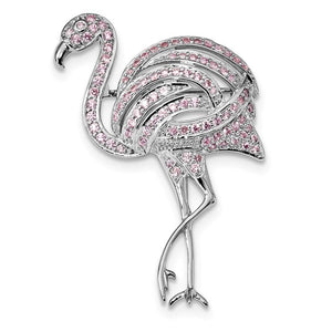 Sterling Silver Rhodium-plated Pink CZ Flamingo Pin - SoMag2