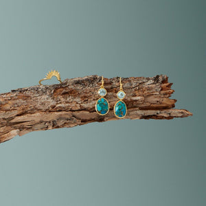 Gold Plated Turquoise and Sky Blue Topaz Earrings - SoMag2