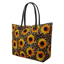 Load image into Gallery viewer, Large Leopard Sunflower Shoulder Travel Tote