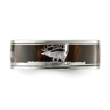 Load image into Gallery viewer, Chisel Stainless Steel Polished with Wood Inlay Deer Design 8mm Band - The Southern Magnolia Too