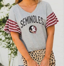 Load image into Gallery viewer, Florida State University FSU Striped Flutter Sleeve Collegiate Top - The Southern Magnolia Too