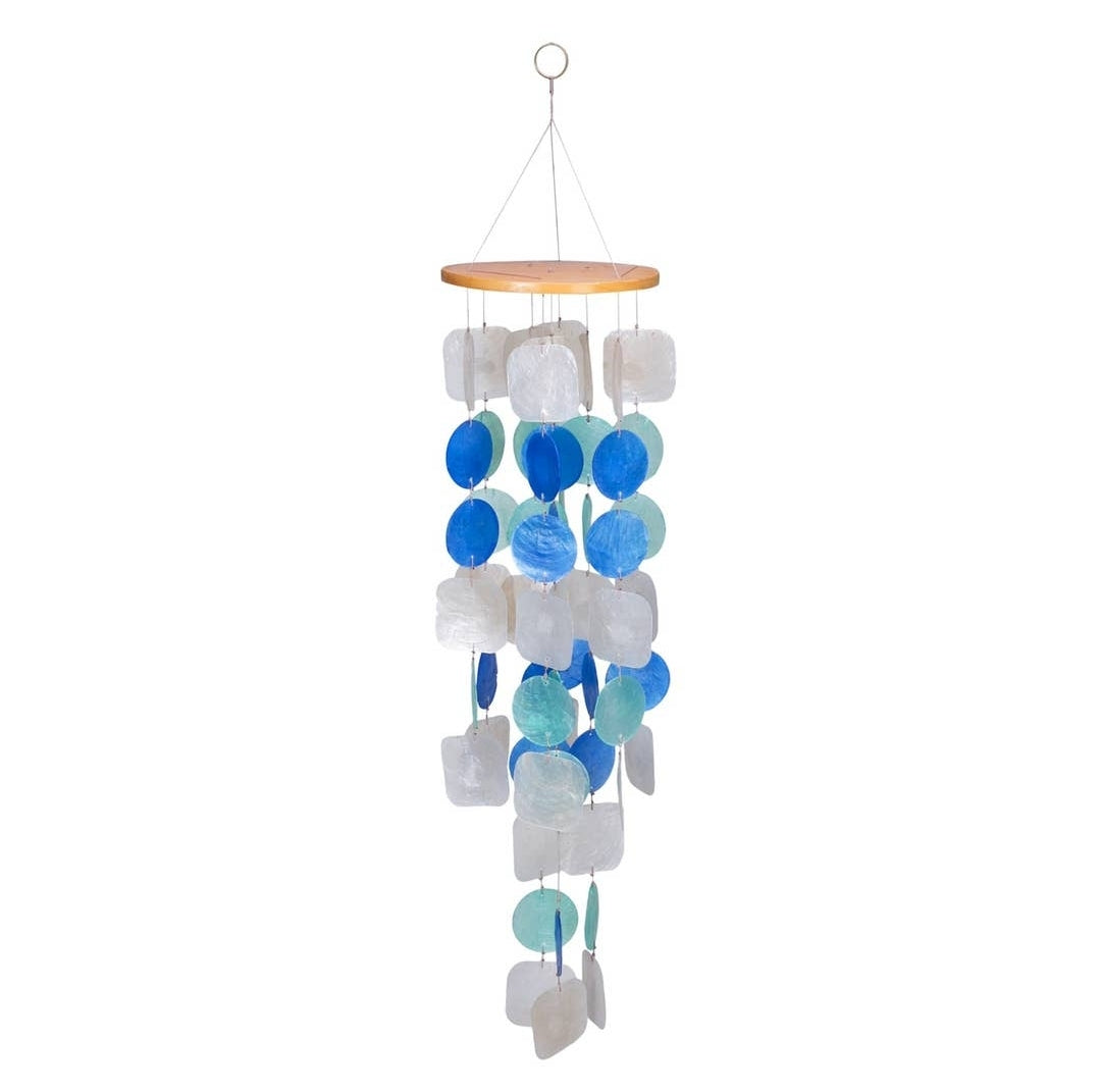Blue Capiz Shell and Rattan Wind Chime - The Southern Magnolia Too