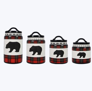 Ceramic Red and Black Plaid Canister Set