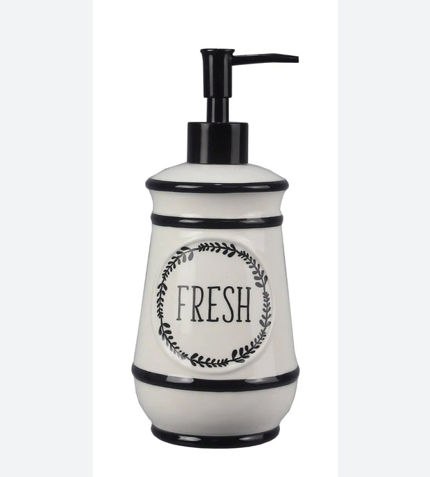 Black and White Farm Fresh Ceramic Soap Lotion Dispenser