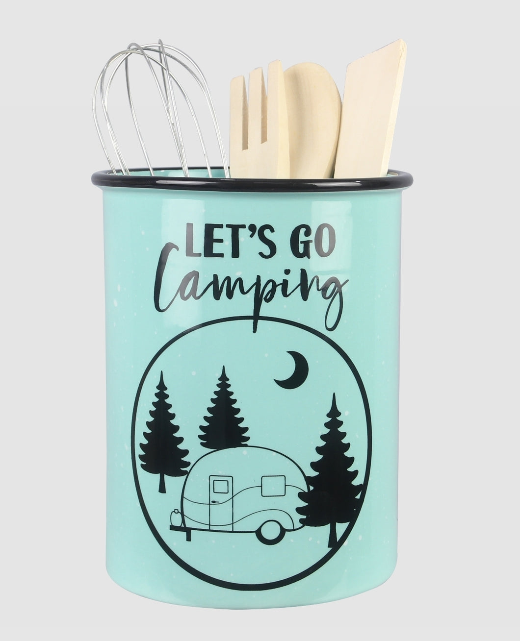 Happy Camper Ceramic Turquoise Kitchen Tool Holder