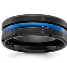 Load image into Gallery viewer, Chisel Black Titanium Brushed Band with Polished Blue Center - The Southern Magnolia Too