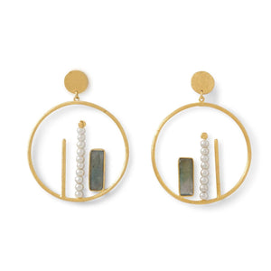 Gold Plated Brass Labradorite and Cultured Freshwater Pearl Fashion Earrings - SoMag2