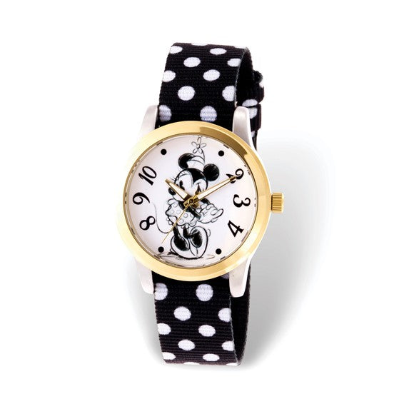 Disney Adult Minnie Mouse Two-tone Black Polka Dot Nylon Band Watch - SoMag2