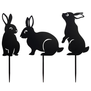 Black Metal Bunny Rabbit Easter Yard Stake Set