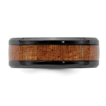 Load image into Gallery viewer, Chisel Black Zirconium Polished with Sapele Wood Inlay 8mm Band - The Southern Magnolia Too