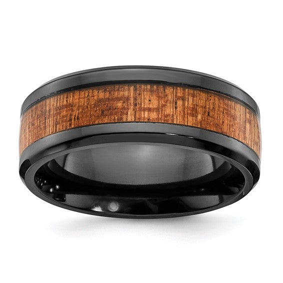 Chisel Black Zirconium Polished with Sapele Wood Inlay 8mm Band - The Southern Magnolia Too