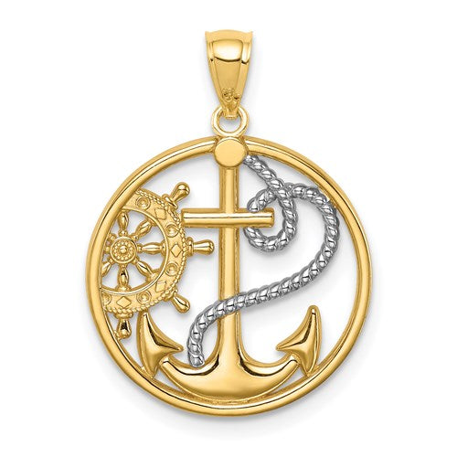 Gold and Rhodium Cross Anchor Captain Wheel Pendant - SoMag2