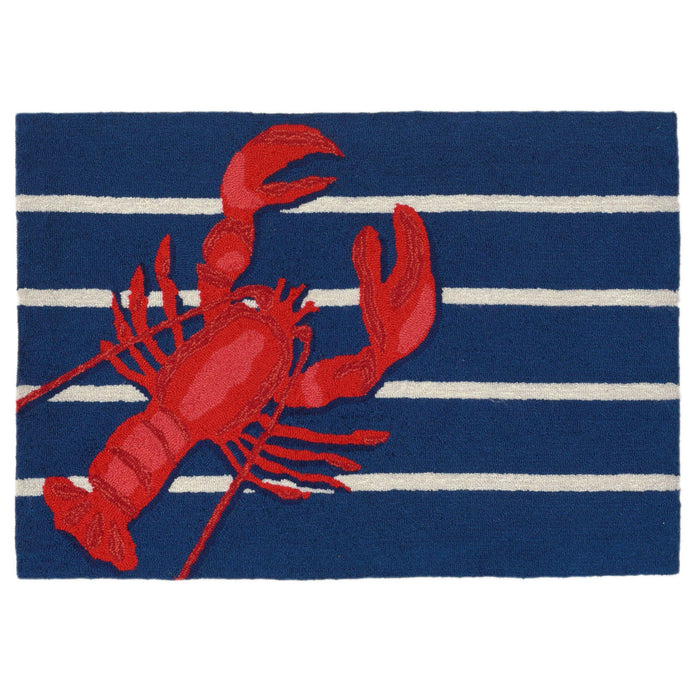 Liora Manne Frontporch Lobster on Stripes Indoor/Outdoor Rug Navy - SoMag2