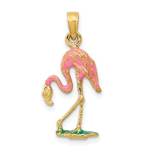 Gold Polished and Textured Flamingo Pendant - SoMag2