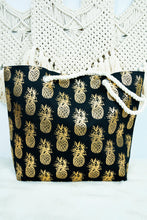 Load image into Gallery viewer, Large Metallic Gold Pineapple Shoulder Travel Tote