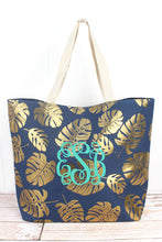 Load image into Gallery viewer, Large Metallic Gold Monstera Palm Leaf Shoulder Travel Tote