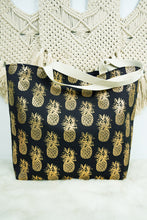 Load image into Gallery viewer, Large Metallic Gold Pineapple Shoulder Travel Tote